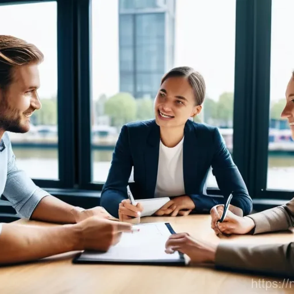 펀드투자상담사와 재정 계획 사례 - **Prompt:** A diverse group of young Dutch professionals, perhaps two men and two women in their lat...