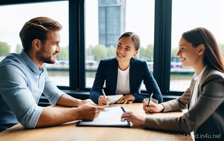 펀드투자상담사와 재정 계획 사례 - **Prompt:** A diverse group of young Dutch professionals, perhaps two men and two women in their lat...
