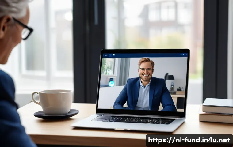 펀드투자상담사 직무와 최신 금융 기술의 융합 - A modern Dutch financial advisor conducting a personalized digital consultation with a middle-aged c...