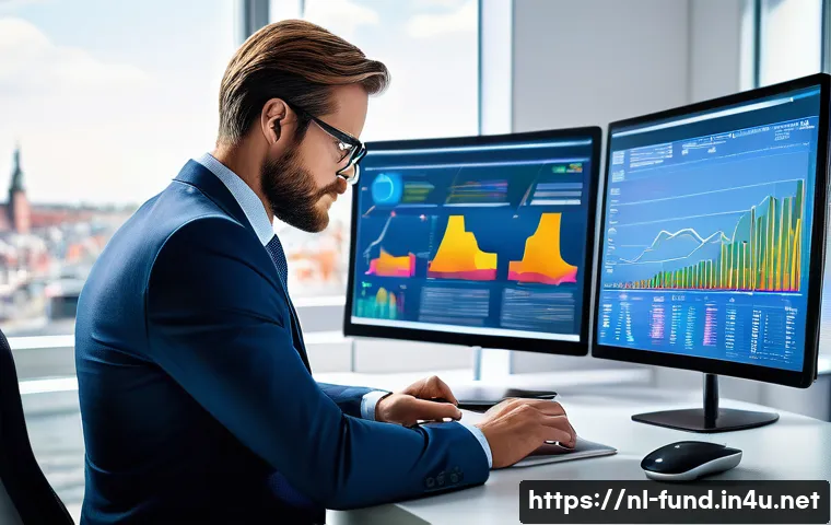 펀드투자상담사로서의 경력 전환 사례 - A professional Dutch financial advisor in a modern office setting, wearing business attire and glass...