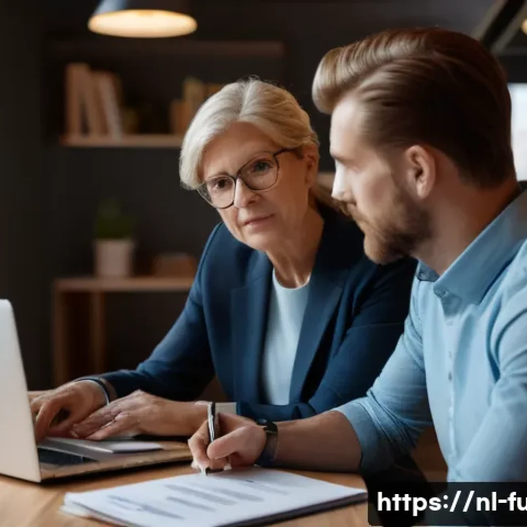 펀드투자상담사와 고객 관계 구축 비결 - A professional Dutch financial advisor attentively listening to a middle-aged couple in a modern Ams...