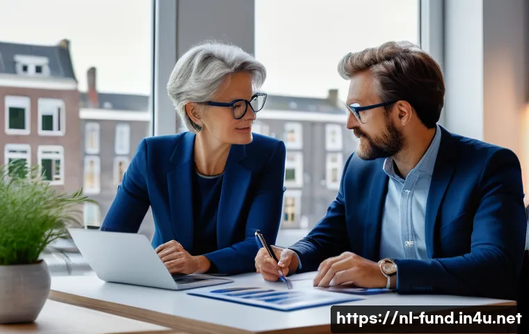 펀드투자상담사와 관련된 고객 투자 성공 사례 - A professional financial advisor in a modern Dutch office, attentively discussing personalized inves...