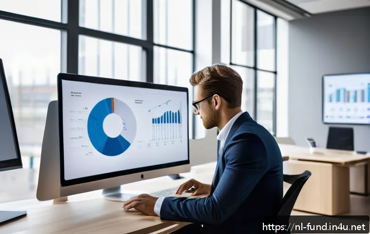펀드투자상담사와 금융 시장 변화 사례 - A modern Dutch financial advisor in a sleek office, using advanced digital tools and AI-powered port...