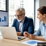 Home 19 펀드투자상담사와 고객 맞춤형 서비스 제공 - A professional Dutch financial advisor in a modern office setting, engaging attentively with a middl...