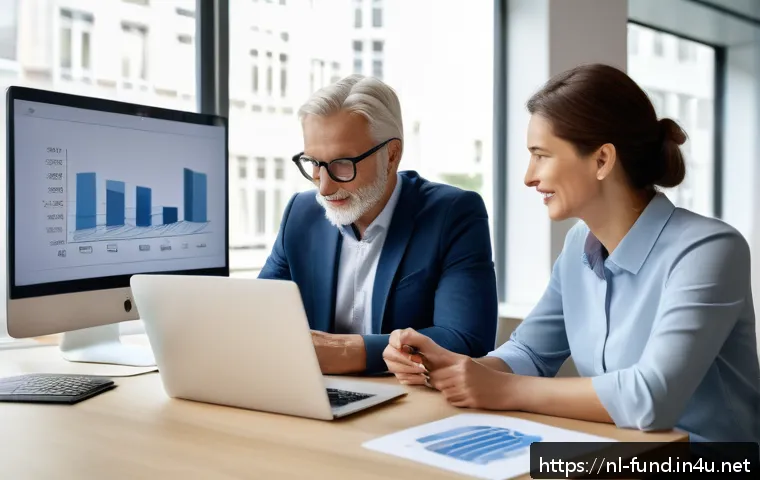 펀드투자상담사와 고객 맞춤형 서비스 제공 - A professional Dutch financial advisor in a modern office setting, engaging attentively with a middl...