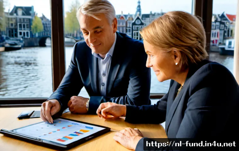 Home 17 펀드투자상담사와 관련된 금융 기술 활용 - Photorealistic financial consultation in a modern Dutch office, a professional fund investment advis...