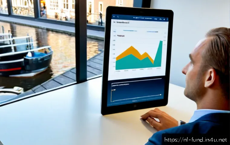 펀드투자상담사와 금융 시장의 미래 전망 - Photorealistic Dutch financial advisor in a modern Amsterdam office, calmly consulting an adult coup...